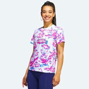 Adidas originals Women's Bloom Allover floral Print logo white Tee NWOT Small